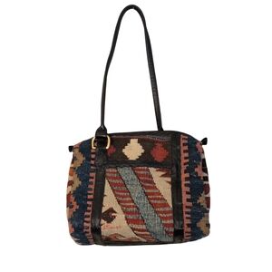 Vintage Majid Kilim Wool & Leather Shoulder Bag Heritage Woven tote carpet boho